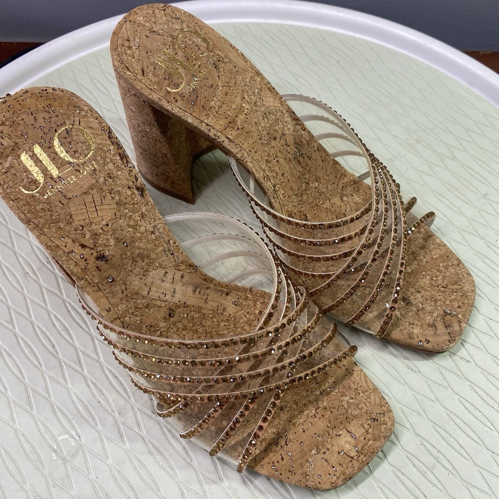 JLO JENNIFER‎ LOPEZ Tanel Clear W/gold Sparkle Slip-on Slide Sandal Wedding/Prom